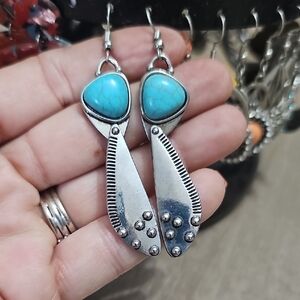 Paparazzi Silver and Turquoise Statement Earrings